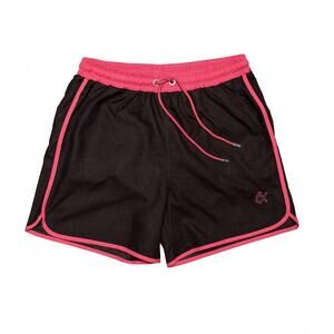 NEW EIGHT X men's vintage cut swim trunks with trim in black/ magenta